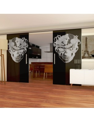 Glasschiebetür SLIM-LINE Skull 4 Gelasert Auf Grauglas
