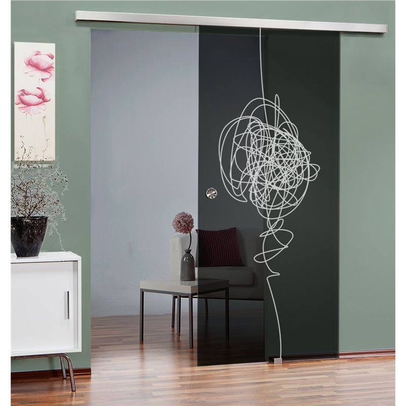 Glasschiebetür SLIM-LINE Abstrakt 8 Gelasert Auf Grauglas Glasschiebetür SLIM-LINE Abstrakt 8 Gelasert Auf Grauglas