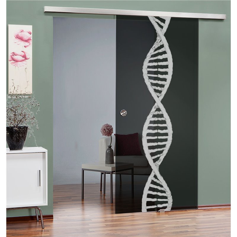 Glasschiebetür SLIM-LINE "DNA" Gelasert Auf Grauglas Glasschiebetür SLIM-LINE "DNA" Gelasert Auf Grauglas