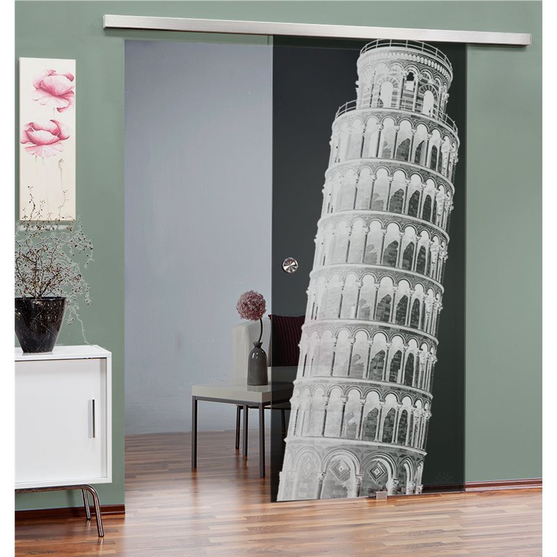 Glasschiebetür SLIM-LINE Pisa Gelasert Auf Grauglas Glasschiebetür SLIM-LINE Pisa Gelasert Auf Grauglas