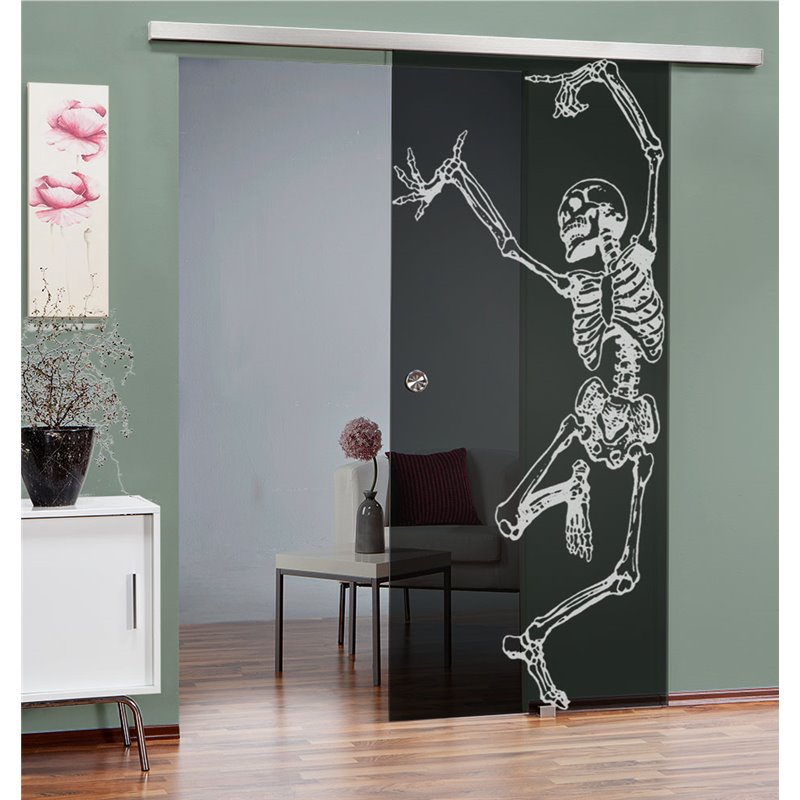 Glasschiebetür SLIM-LINE Skelett Gelasert Auf Grauglas Glasschiebetür SLIM-LINE Skelett Gelasert Auf Grauglas