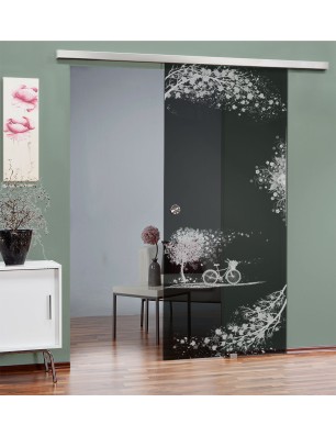 Glasschiebetür SLIM-LINE Herbst Gelasert Auf Grauglas