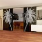 Glasschiebetür SLIM-LINE Palme Gelasert Auf Grauglas