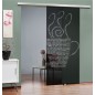 Glasschiebetür SLIM-LINE Kaffe Wordart Gelasert Auf Grauglas Glasschiebetür SLIM-LINE Kaffe Wordart Gelasert Auf Grauglas