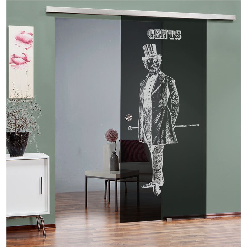 Glasschiebetür SLIM-LINE Gents Gelasert Auf Grauglas Glasschiebetür SLIM-LINE Gents Gelasert Auf Grauglas