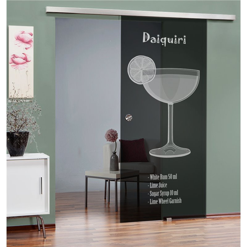 Glasschiebetür SLIM-LINE Daiquiri Gelasert Auf Grauglas Glasschiebetür SLIM-LINE Daiquiri Gelasert Auf Grauglas