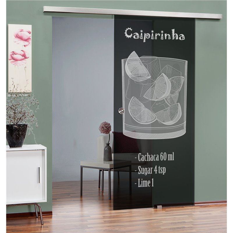 Glasschiebetür SLIM-LINE Caipirinha Gelasert Auf Grauglas Glasschiebetür SLIM-LINE Caipirinha Gelasert Auf Grauglas