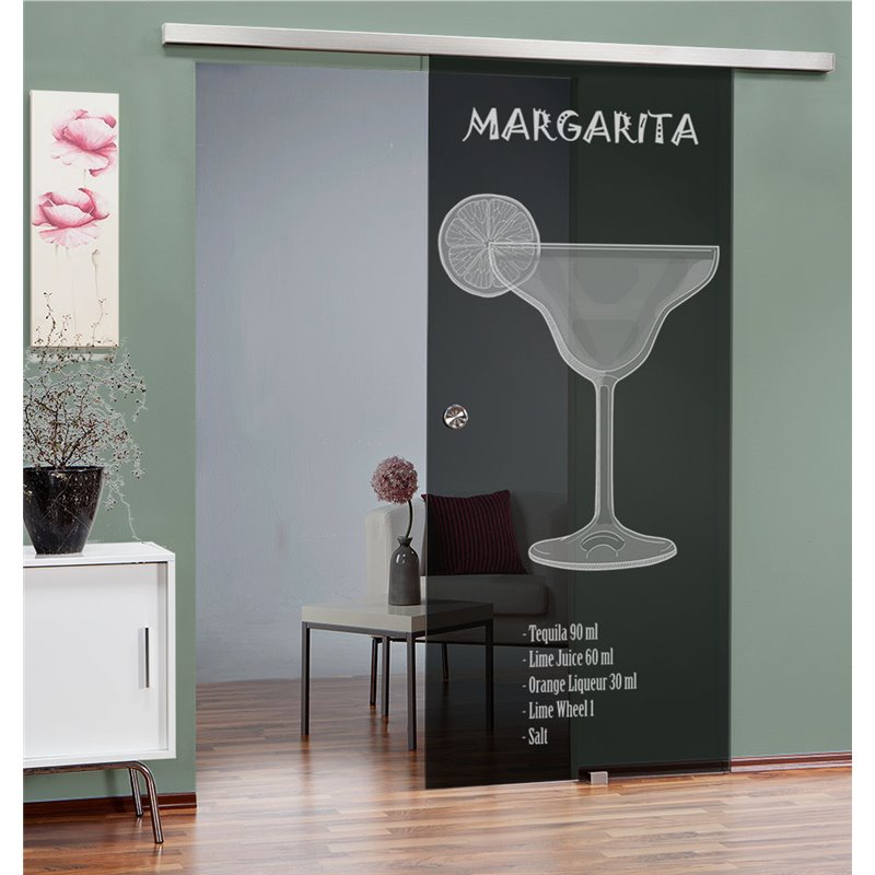 Glasschiebetür SLIM-LINE Margarita Gelasert Auf Grauglas Glasschiebetür SLIM-LINE Margarita Gelasert Auf Grauglas