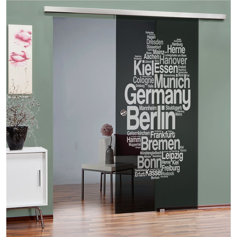 Glasschiebetür SLIM-LINE Germany Gelasert Auf Grauglas Glasschiebetür SLIM-LINE Germany Gelasert Auf Grauglas
