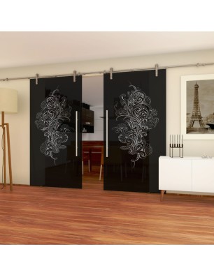 Glasschiebetür PIPE-LINE Florale Kunst Gelasert Auf Grauglas
