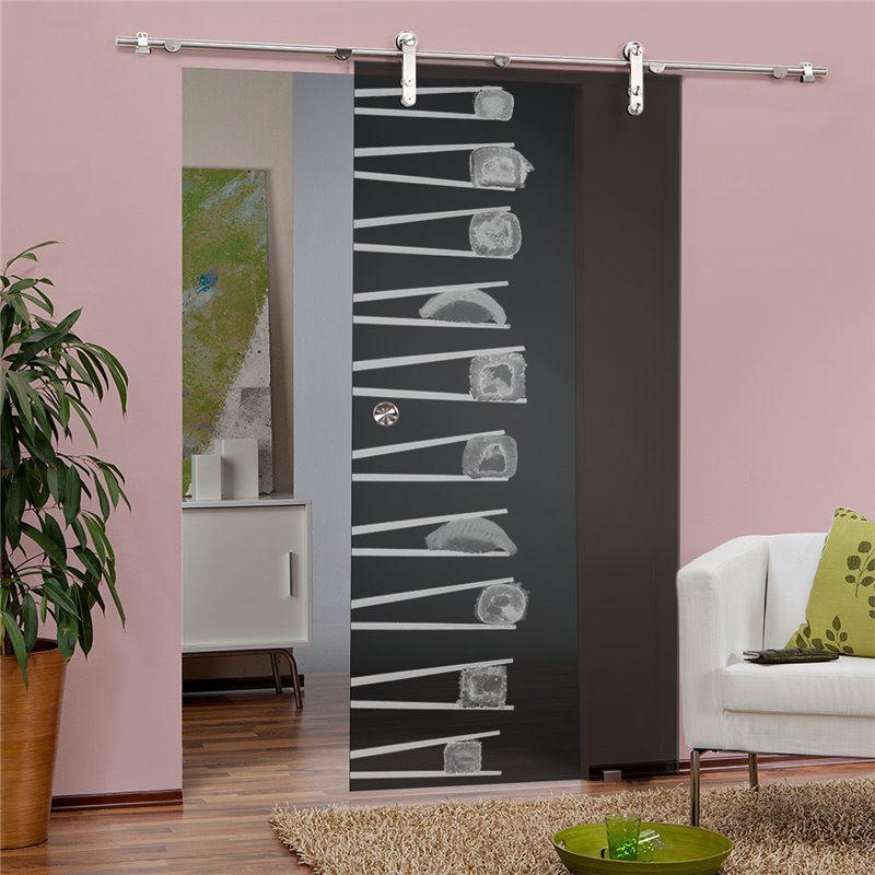 Glasschiebetür PIPE-LINE Sushi II Gelasert Auf Grauglas Glasschiebetür PIPE-LINE Sushi II Gelasert Auf Grauglas