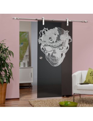 Glasschiebetür PIPE-LINE Skull 4 Gelasert Auf Grauglas