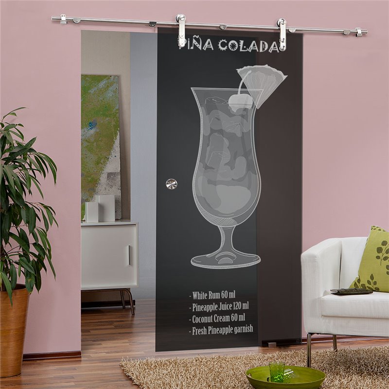 Glasschiebetür PIPE-LINE Pina Colada Gelasert Auf Grauglas Glasschiebetür PIPE-LINE Pina Colada Gelasert Auf Grauglas