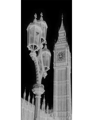 Lichtausschnitt Big Ben Gelasert Auf Grauglas