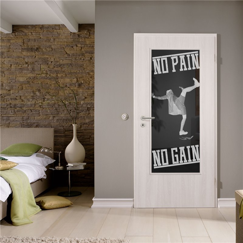 Lichtausschnitt No pain No Gain Gelasert Auf Grauglas Lichtausschnitt No pain No Gain Gelasert Auf Grauglas