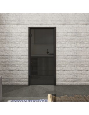 Ganzglastür Loft Schwarzlack 02 Auf Grauglas