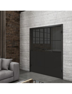 Ganzglastür Loft Schwarzlack 24 Auf Grauglas