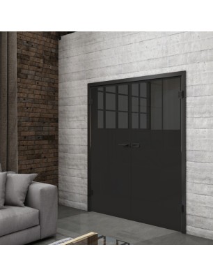 Ganzglastür Loft Schwarzlack 29 Auf Grauglas