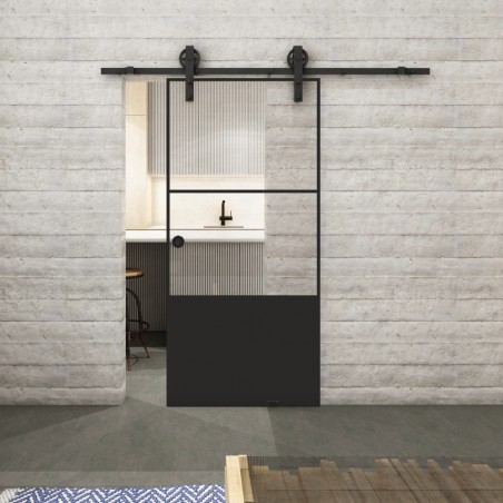Glasschiebetür BARN-LINE Loft Schwarzlack 33 Auf Klarglas