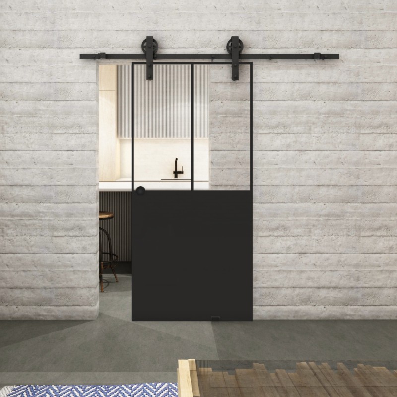 Glasschiebetür BARN-LINE Loft Schwarzlack 26 Auf Klarglas Glasschiebetür BARN-LINE Loft Schwarzlack 26 Auf Klarglas
