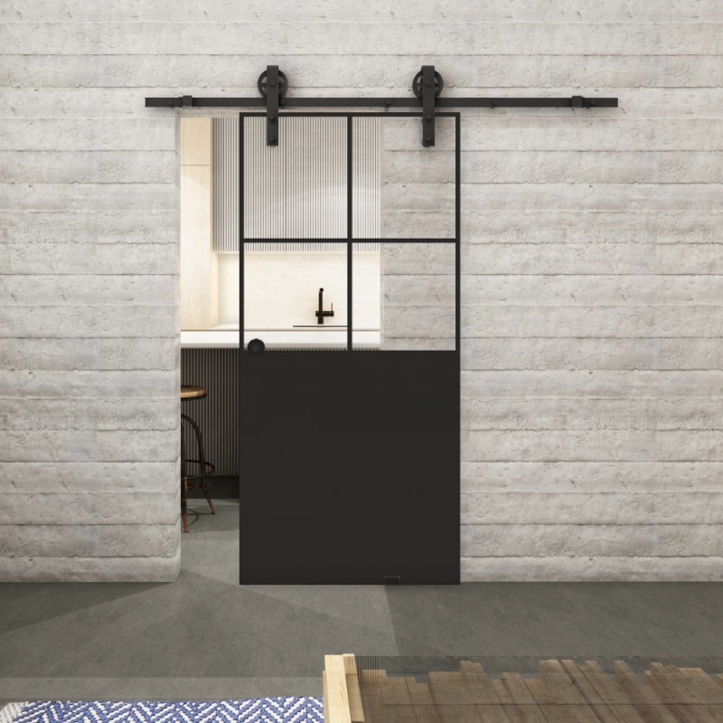 Glasschiebetür BARN-LINE Loft Schwarzlack 24 Auf Klarglas Glasschiebetür BARN-LINE Loft Schwarzlack 24 Auf Klarglas