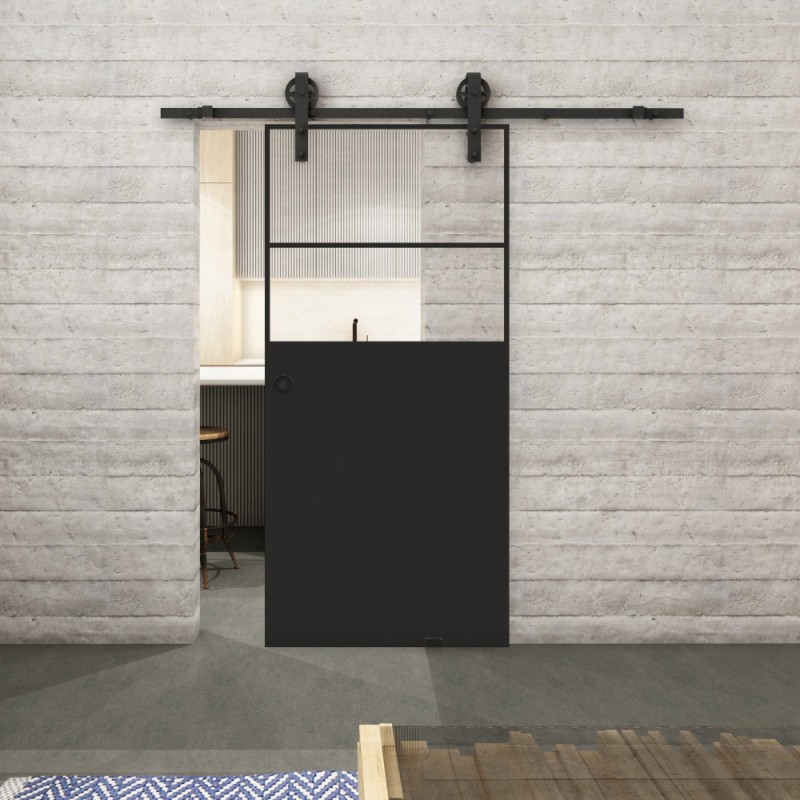 Glasschiebetür BARN-LINE Loft Schwarzlack 22 Auf Klarglas