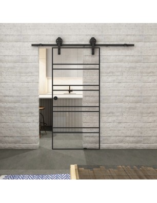 Glasschiebetür BARN-LINE Loft Schwarzlack 16 Auf Klarglas