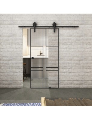 Glasschiebetür BARN-LINE Loft Schwarzlack 14 Auf Klarglas