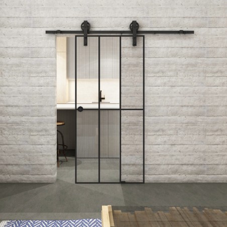 Glasschiebetür BARN-LINE Loft Schwarzlack 12 Auf Klarglas