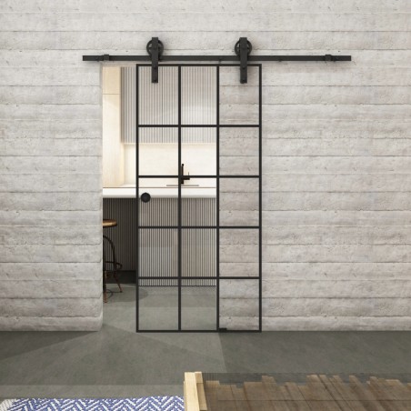 Glasschiebetür BARN-LINE Loft Schwarzlack 09 Auf Klarglas