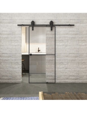 Glasschiebetür BARN-LINE Loft Schwarzlack 04 Auf Klarglas