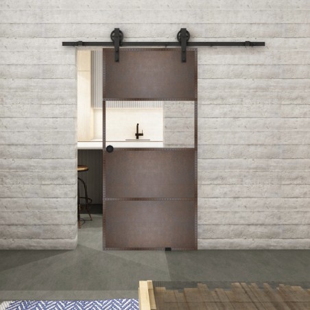 Glasschiebetür BARN-LINE Loft Rosteisen Genietet 26 Auf Klarglas