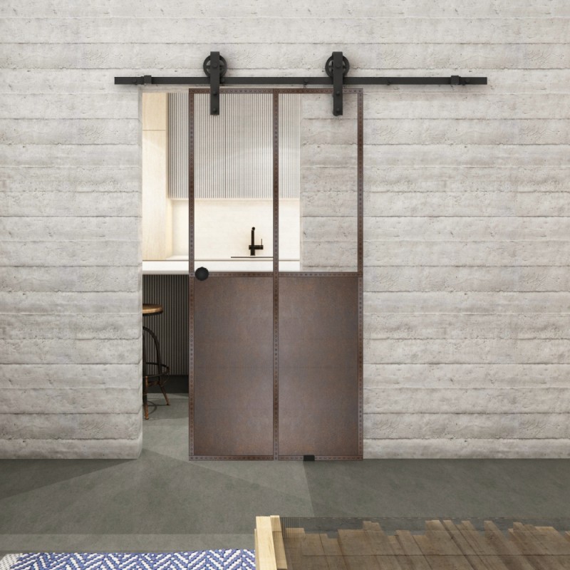 Glasschiebetür BARN-LINE Loft Rosteisen Genietet 20 Auf Klarglas Glasschiebetür BARN-LINE Loft Rosteisen Genietet 20 Auf Klarglas