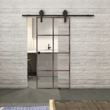 Glasschiebetür BARN-LINE Loft Rosteisen Genietet 06 Auf Klarglas
