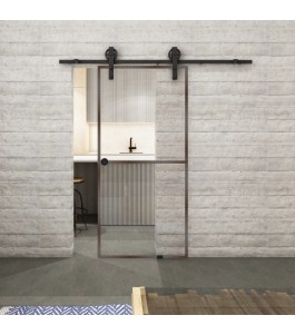 Glasschiebetür BARN-LINE Loft Rosteisen Genietet 04 Auf Klarglas