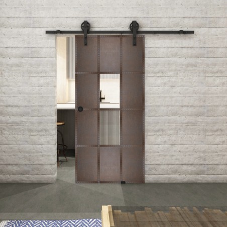 Glasschiebetür BARN-LINE Loft Rosteisen Genietet 35 Auf Klarglas