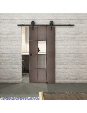 Glasschiebetür BARN-LINE Loft Rosteisen Genietet 35 Auf Klarglas