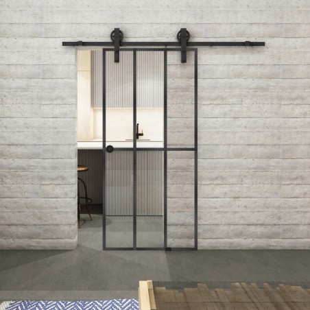 Glasschiebetür BARN-LINE Loft Schwarzeisen Genietet 12 Auf Klarglas
