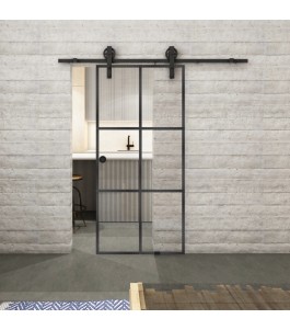 Glasschiebetür BARN-LINE Loft Schwarzeisen Genietet 07 Auf Klarglas