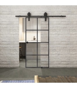 Glasschiebetür BARN-LINE Loft Schwarzeisen Genietet 06 Auf Klarglas