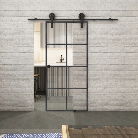 Glasschiebetür BARN-LINE Loft Schwarzeisen Genietet 06 Auf Klarglas