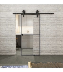Glasschiebetür BARN-LINE Loft Schwarzeisen Genietet 04 Auf Klarglas