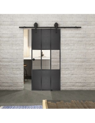 Glasschiebetür BARN-LINE Loft Schwarzeisen Genietet 33 Auf Klarglas