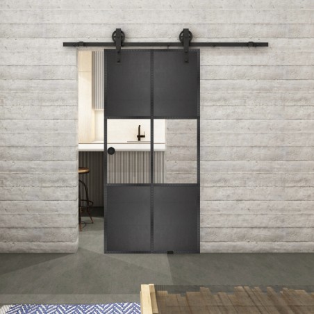 Glasschiebetür BARN-LINE Loft Schwarzeisen Genietet 30 Auf Klarglas