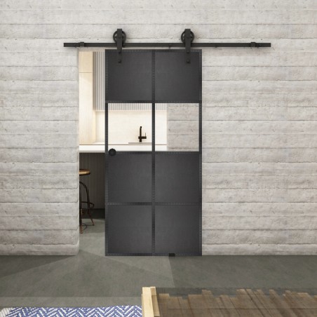 Glasschiebetür BARN-LINE Loft Schwarzeisen Genietet 29 Auf Klarglas