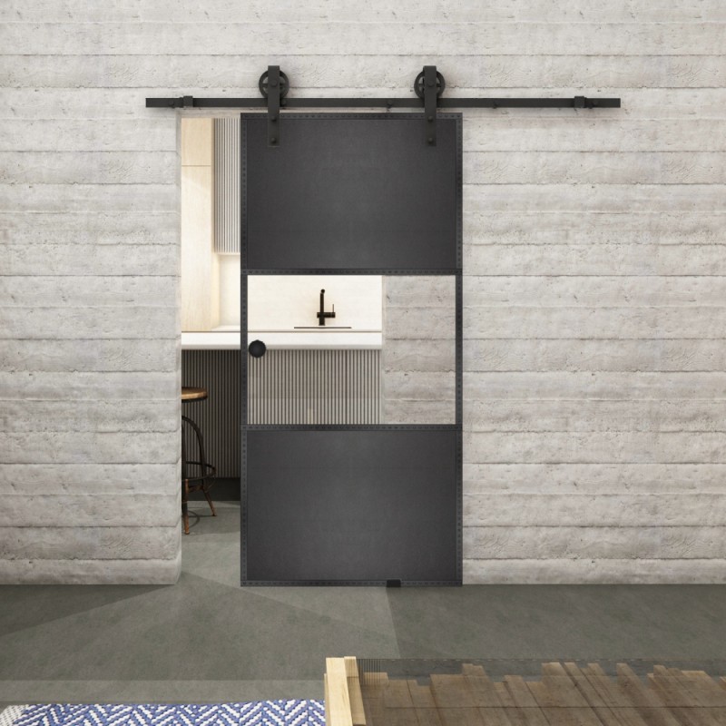 Glasschiebetür BARN-LINE Loft Schwarzeisen Genietet 27 Auf Klarglas Glasschiebetür BARN-LINE Loft Schwarzeisen Genietet 27 Auf Klarglas