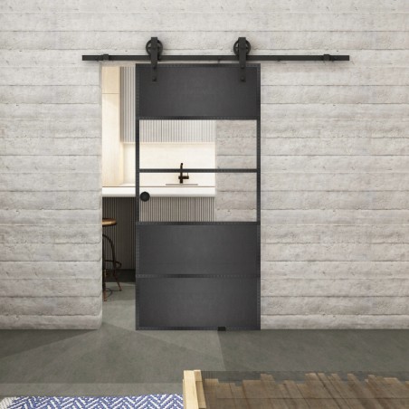 Glasschiebetür BARN-LINE Loft Schwarzeisen Genietet 25 Auf Klarglas