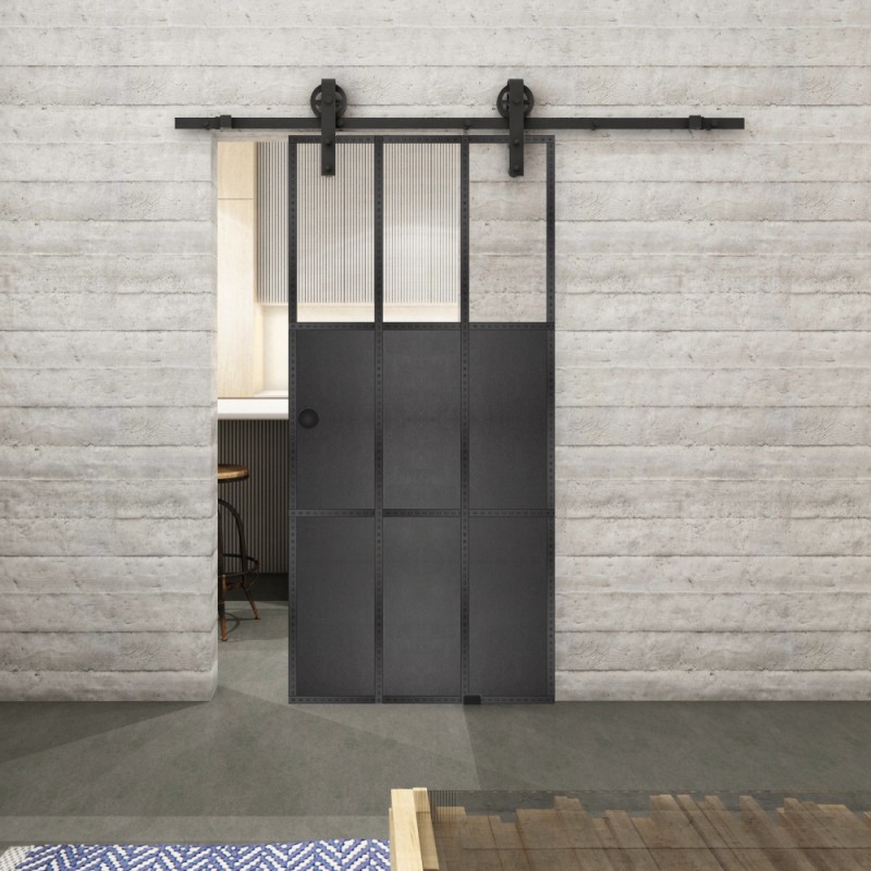 Glasschiebetür BARN-LINE Loft Schwarzeisen Genietet 23 Auf Klarglas Glasschiebetür BARN-LINE Loft Schwarzeisen Genietet 23 Auf Klarglas