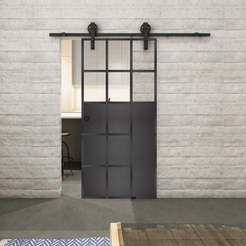 Glasschiebetür BARN-LINE Loft Schwarzeisen Genietet 21 Auf Klarglas Glasschiebetür BARN-LINE Loft Schwarzeisen Genietet 21 Auf Klarglas