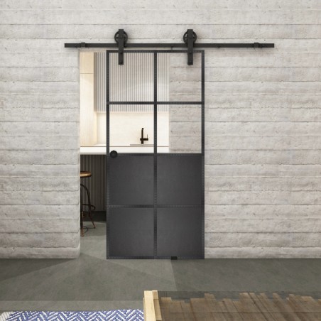 Glasschiebetür BARN-LINE Loft Schwarzeisen Genietet 18 Auf Klarglas